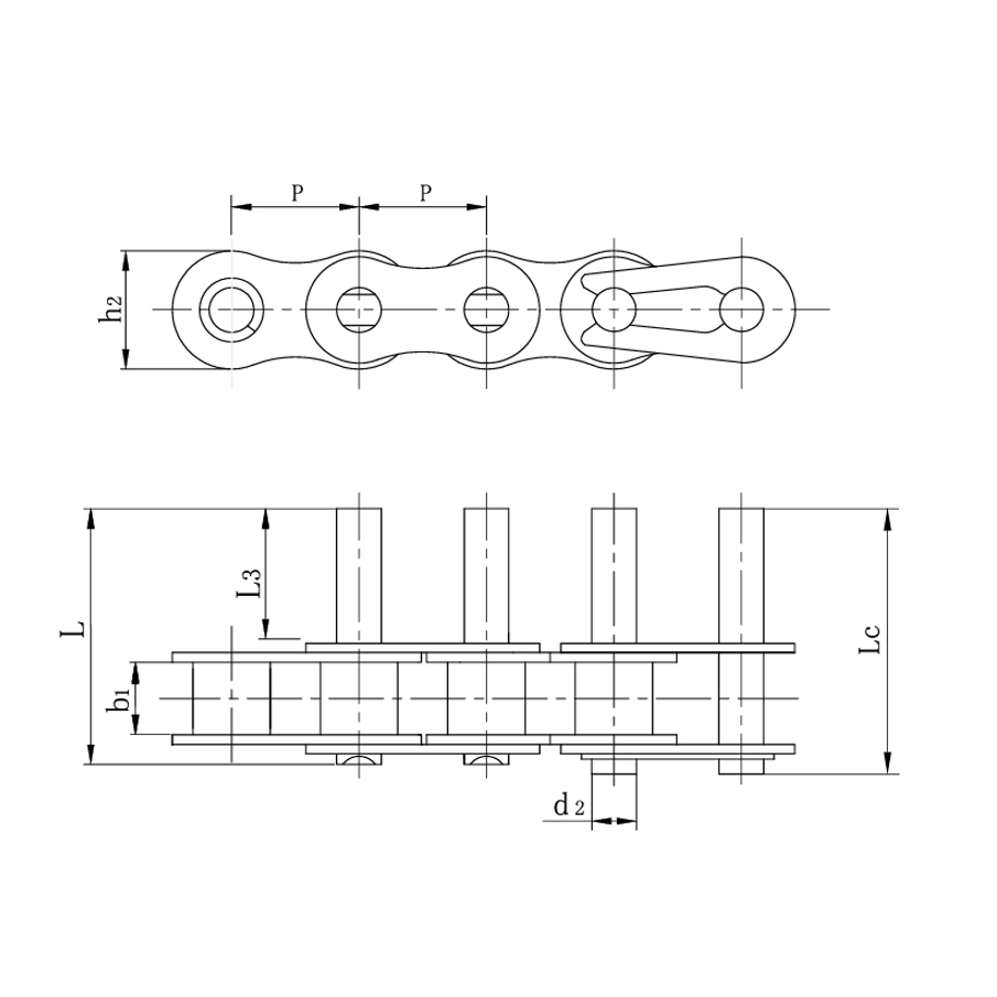 Förderketten mit kurzer Teilung und verlängerten Stiften