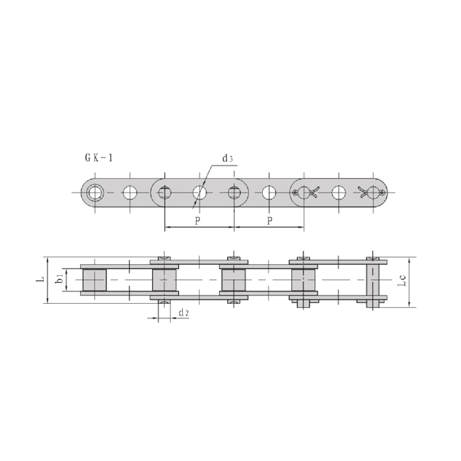 Förderketten mit doppelter Teilung und Mittellöchern